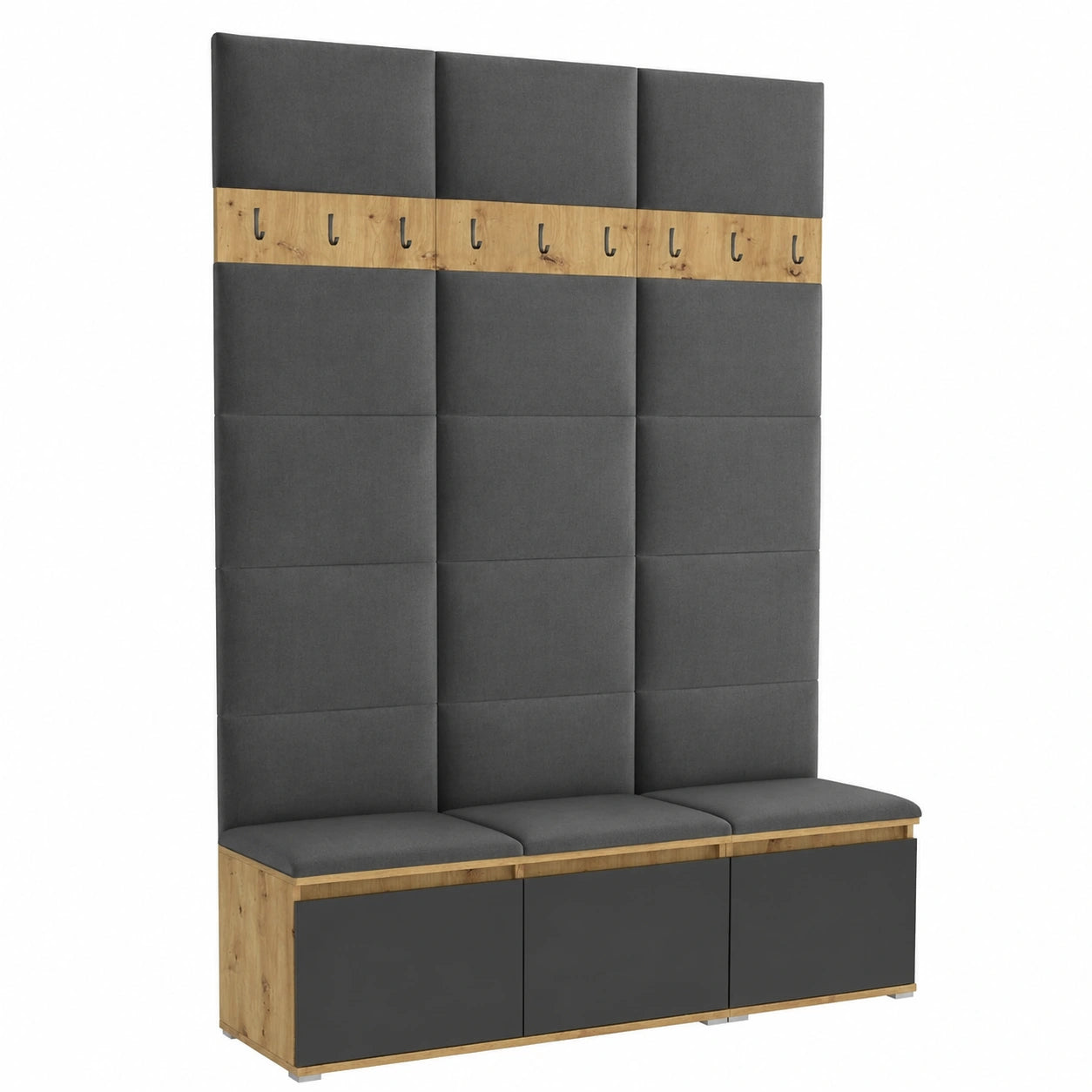 Garderobenschrank – 150 cm, mit Stauraum, aus Eichenholz, Artisan-Eiche und Schwarz, für Flur