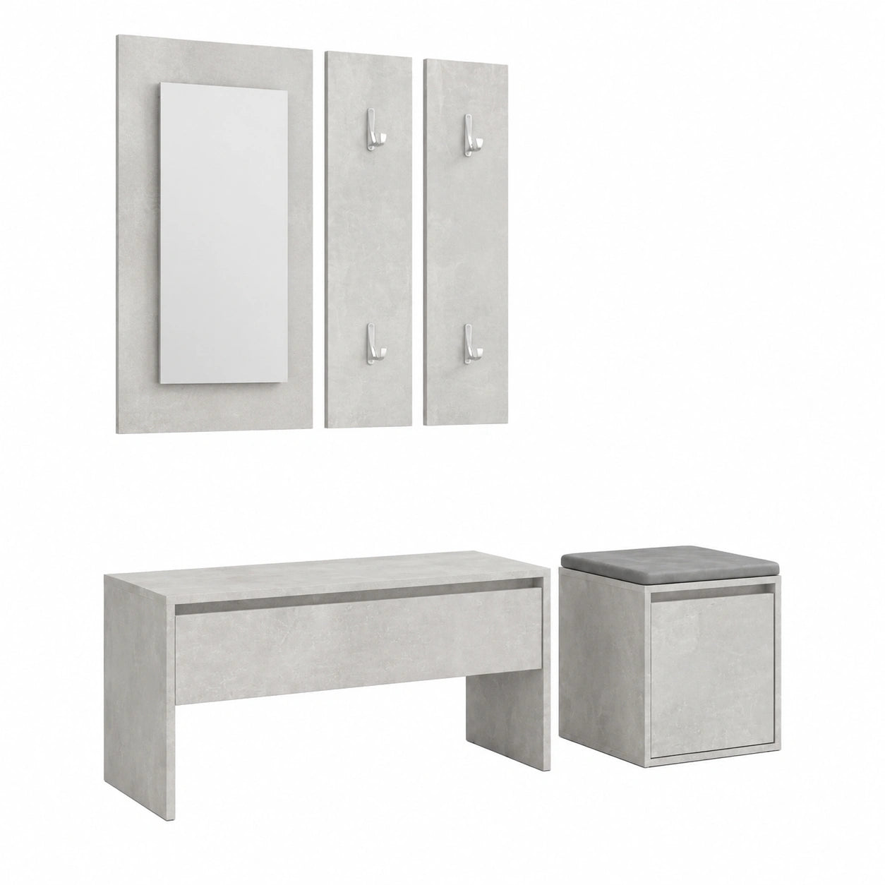 Flurmöbel-Set – aus Holzwerkstoff, Betongrau, für Flur