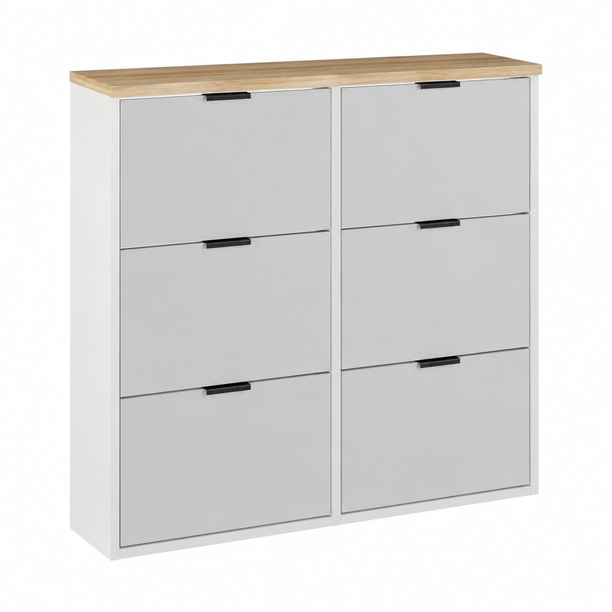 Schuhschrank – 60 × 23 × 118 cm, runde Form, mit Ablagen, Grau