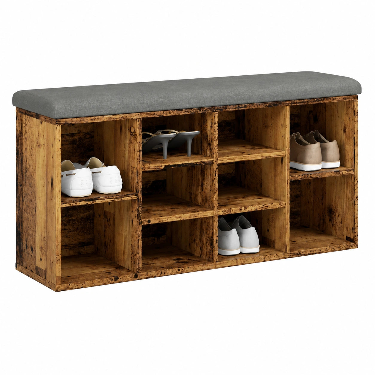 Schuhbank – 102 × 32 × 50 cm, gepolstert, mit Stauraum, mit Ablagen, aus Holzwerkstoff, für Flur