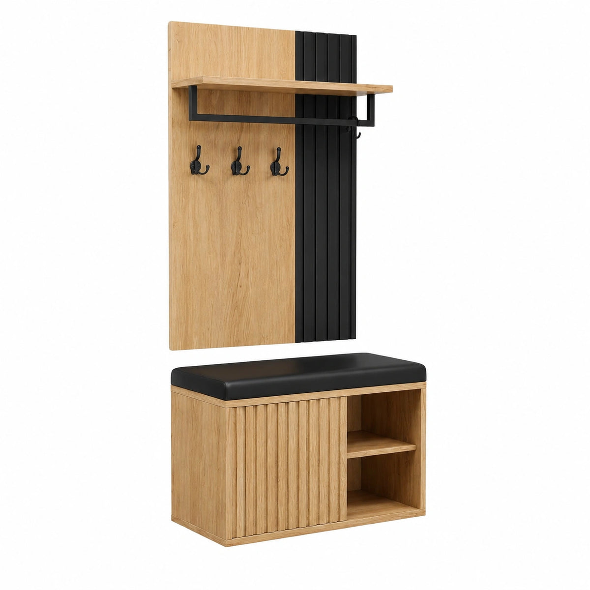 Schuhbank – 70 × 36 × 146 cm, mit mehreren Türen, Schwarz und Naturfarben, für Flur