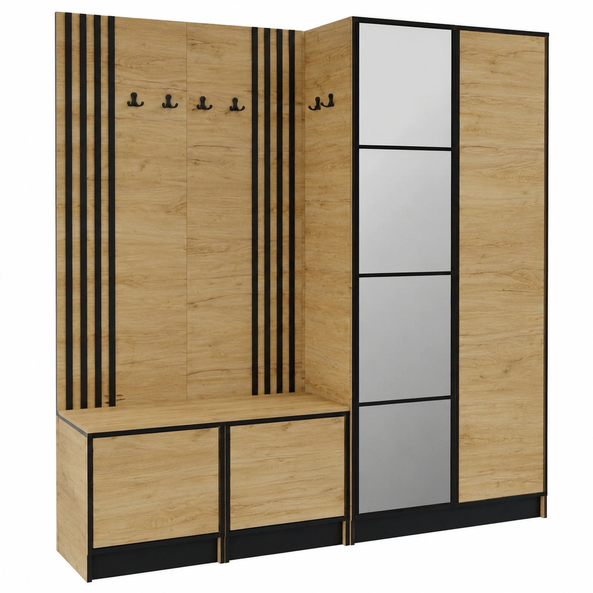 Flurgarderobe – 211,2 × 205 × 39 cm, moderner Stil, aus Eichenholz, für Flur