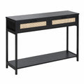 Konsolentisch – 100 × 30 × 75 cm, moderner Stil, mit Schubladen, aus Rattan, Schwarz und Beige