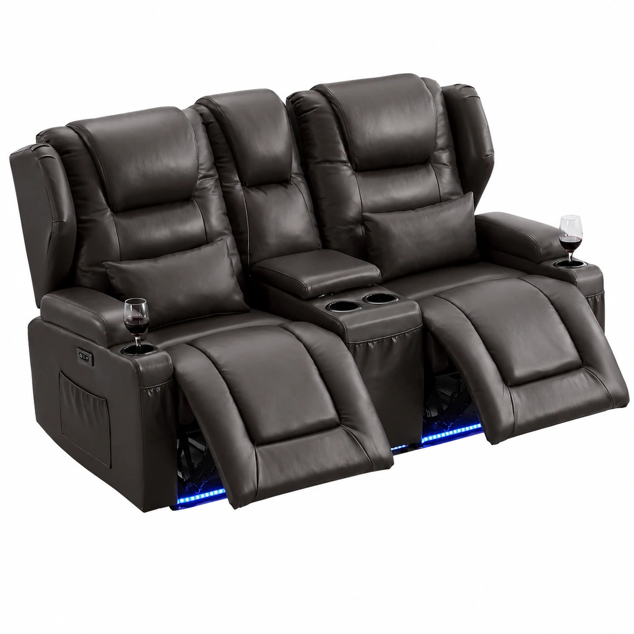 Relaxsessel – 2-Sitzer, mit LED-Beleuchtung, elektrisch, aus Kunstleder, Braun